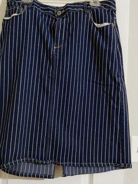 Navy Pinstripe A-Line Skirt